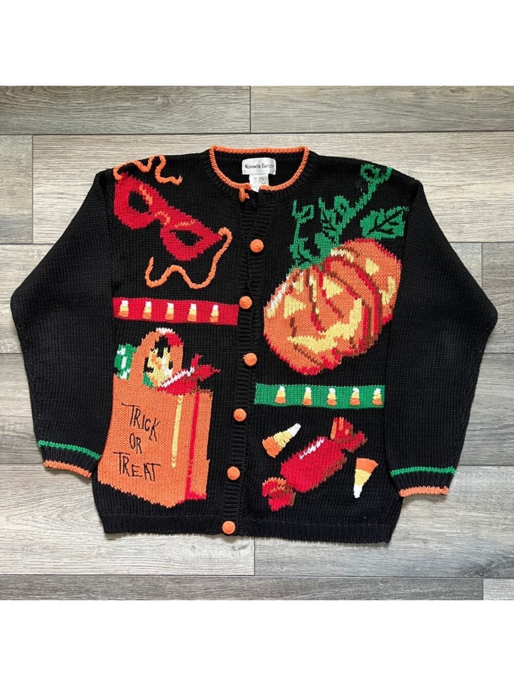 VTG Alexandra Bartlett Women's S Cardigan Black Halloween Pumpkin Knit Sweater